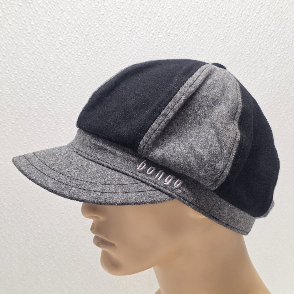 Bongo Womens Newsboy Gray Black Hat Cap Strapback Wool Blend
